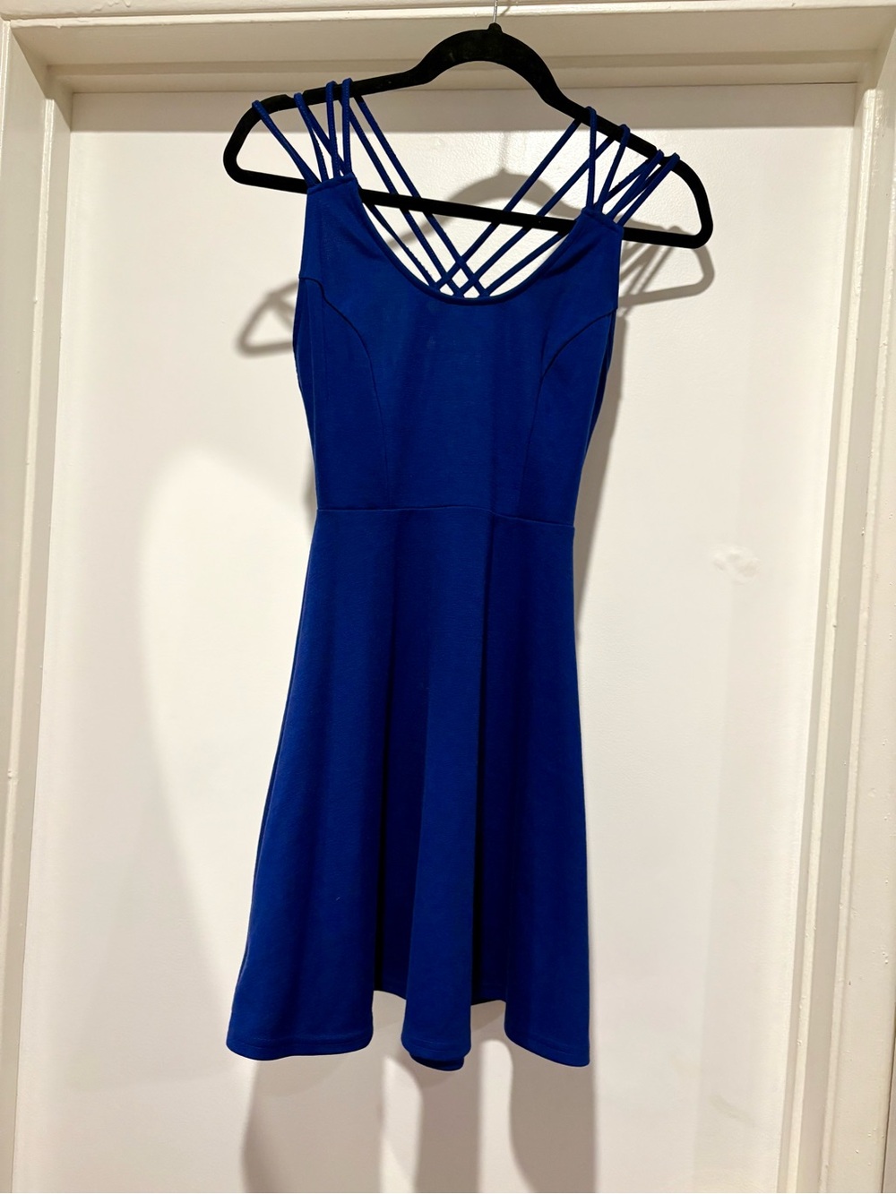 Royal Blue 2010s Strappy Skater Dress Mini Fit & Flare Vintage